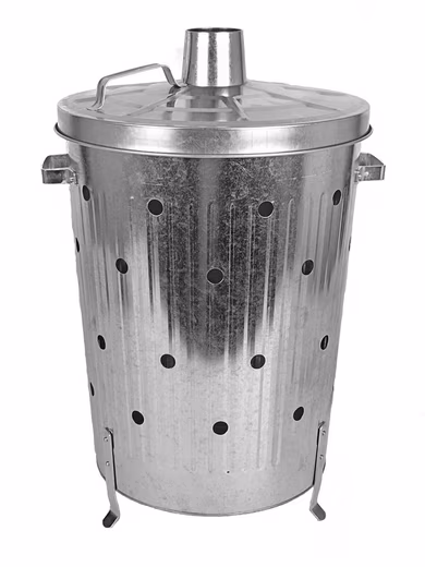 Metal fire basket/fire barrel, galvanized, with lid - 74 cm