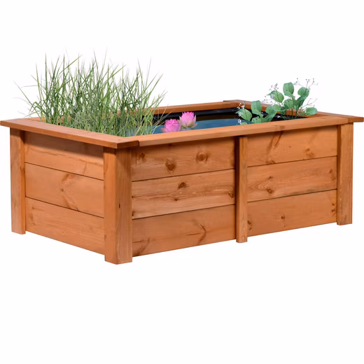 Raised pond, rectangular raised pond "Cube" including pond liner, pine