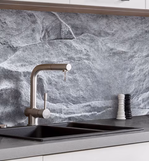 Kitchen backsplash, self-adhesive kitchen backsplash, stone wall grey, splash guard film (Adhesive film kitchen backsplash rolled up W 60 cm x H 60 cm), Stone wall grey W 60 cm x H 60 cm