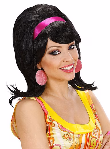 Costume wig, 60s style, backcombed, black - for carnival Black wig for women in the style of the 60s