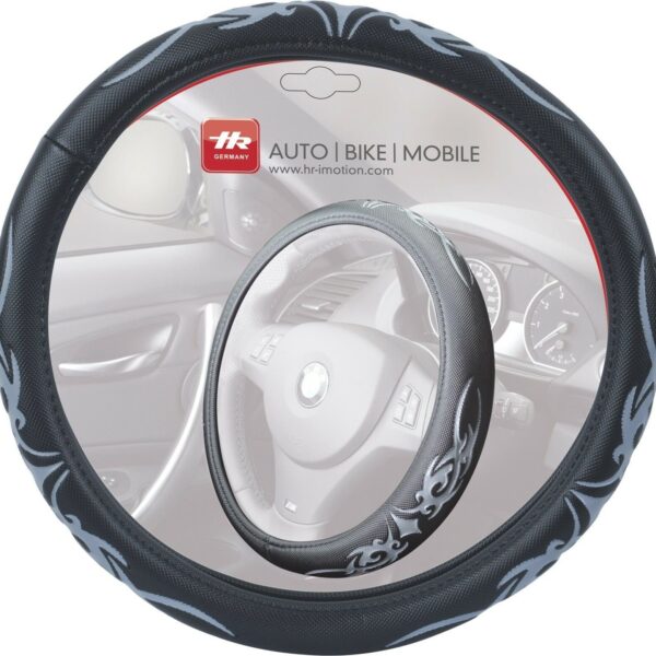 TRIBALS GREY Steering Wheel Cover for 37 - 39 cm Steering Wheels, Car Adapter