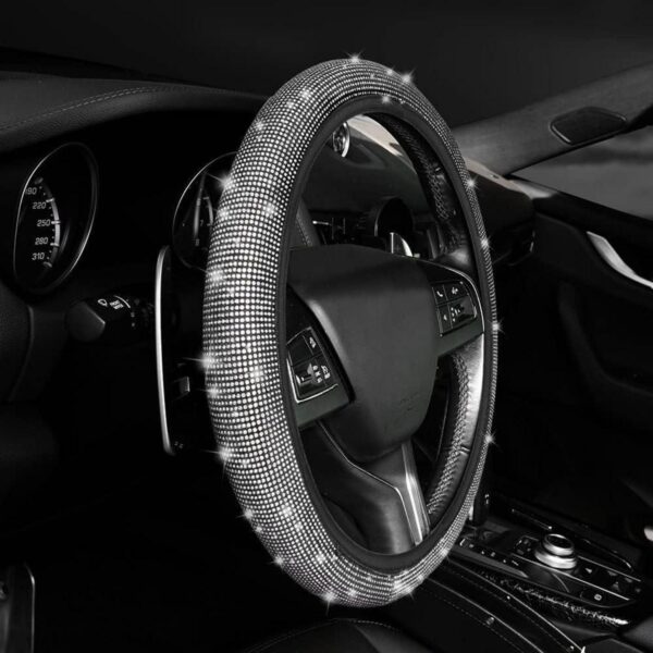 Car Floor Mat Steering Wheel Cover Universal Car Glitter Rhinestones Decoration Women Silver