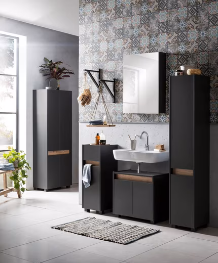 Cosmo tall cabinet in various colors, made in Germany Width 57 cm, bathroom cabinet, panel in modern wild oak look