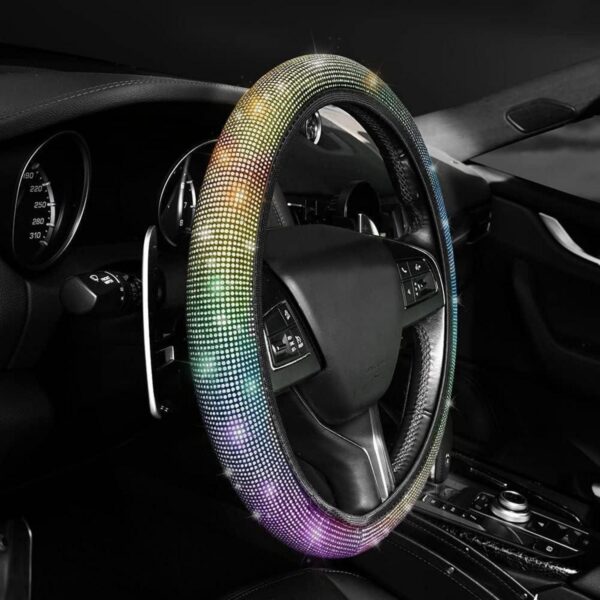 Car Floor Mat Steering Wheel Cover Glitter Universal Car Rhinestones Women Colorful