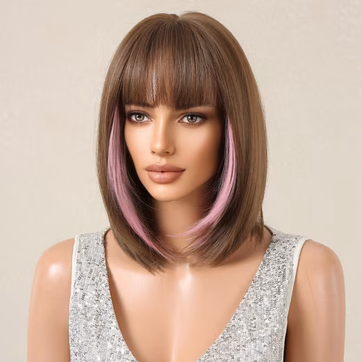 Synthetic hair wig for women, straight with bangs, natural look, made of breathable material Skin-friendly for everyday comfort