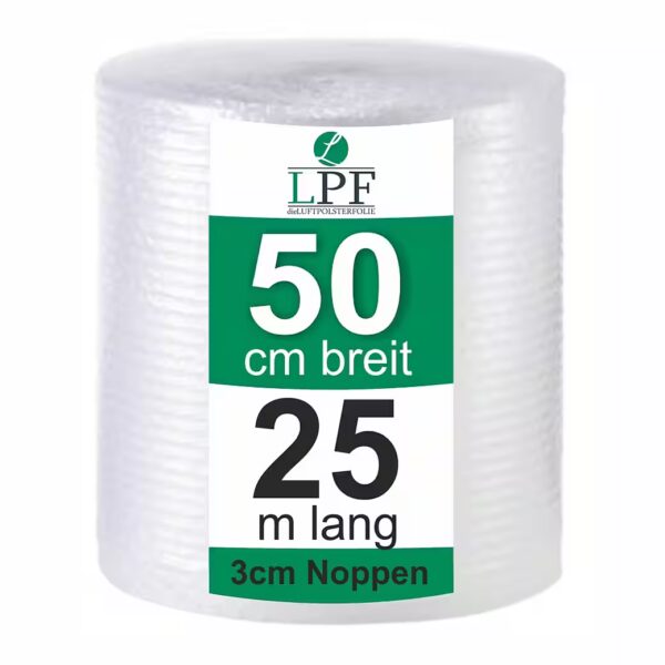Protective film, bubble wrap, large bubbles (3cm), width 50cm x length 25m / 100µm