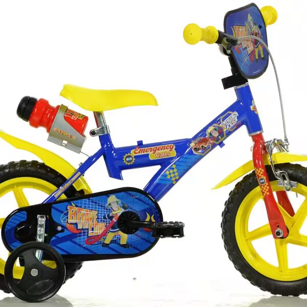 Fireman Sam Children's Bicycle 12 inch 1 gear, with training wheels, water bottle and front shield