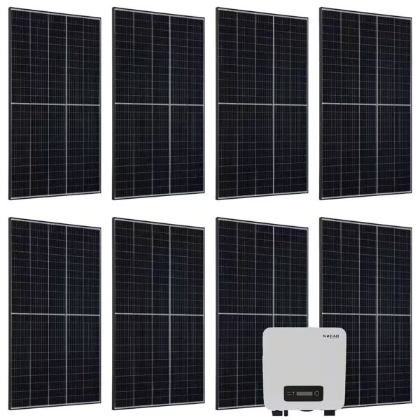 Solar system 3000 W, (3 kW photovoltaic system with 8 solar panels & inverter), 3000 W, complete set, 8 modules, inverter, Wi-Fi & app