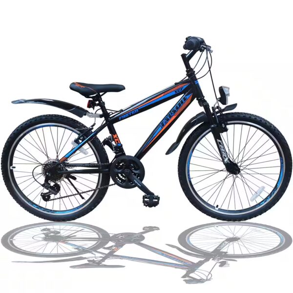 26-inch mountain bike with 21-speed Shimano derailleur gears, with lighting according to German road traffic regulations (StVZO) and front suspension, black