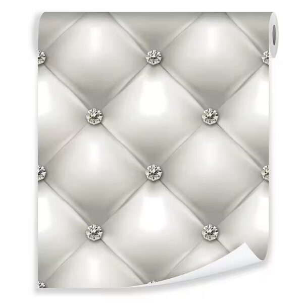 Non-woven wallpaper, grey abstract diamonds, leather look, 3D effect, luxury, 10m x 50cm