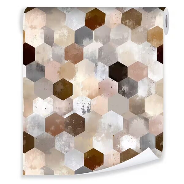 Brown non-woven wallpaper, abstract geometry, for living room or bedroom, 3D effect