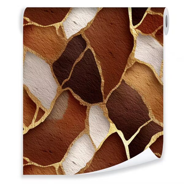 Non-woven wallpaper, gold and brown mosaic, abstract, for living room and bedroom, 3D effect