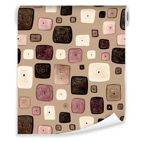 Non-woven wallpaper, beige and brown, retro squares, living room/bedroom wallpaper, 3D effect