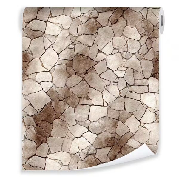 Non-woven wallpaper, brown beige stone natural, living room/bedroom wallpaper, 3D effect
