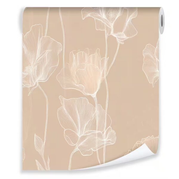 Non-woven wallpaper, beige and white floral abstract, for living room and bedroom, 3D effect