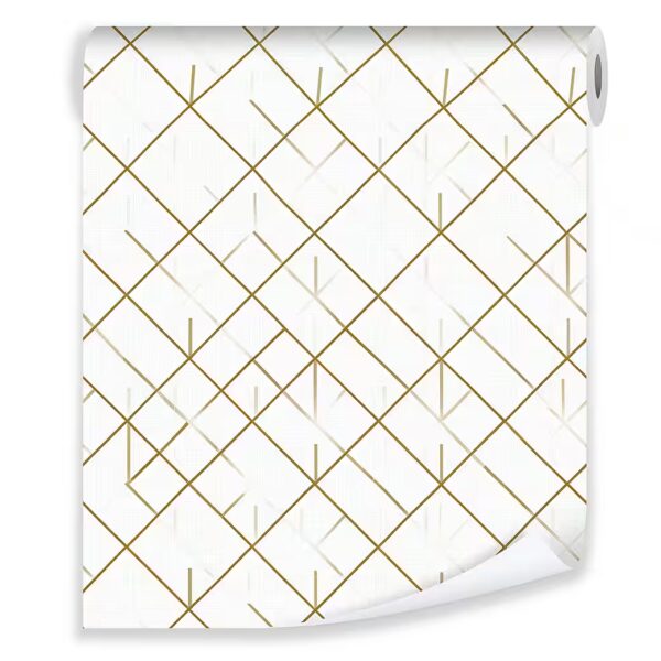 Non-woven wallpaper, white and gold abstract, for living room and bedroom, 3D effect