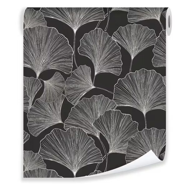 Non-woven wallpaper, white and grey, ginkgo tree design, for living room and bedroom, 3D effect