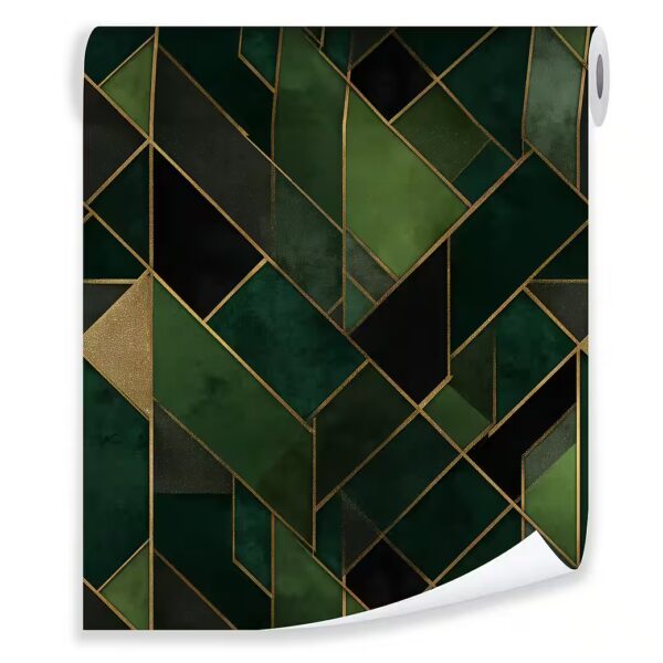 Non-woven wallpaper, abstract green and gold, for living room or bedroom