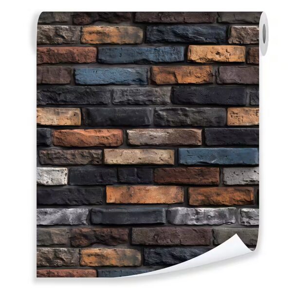 Non-woven wallpaper, brick pattern, black, orange, blue, living room, bedroom wallpaper
