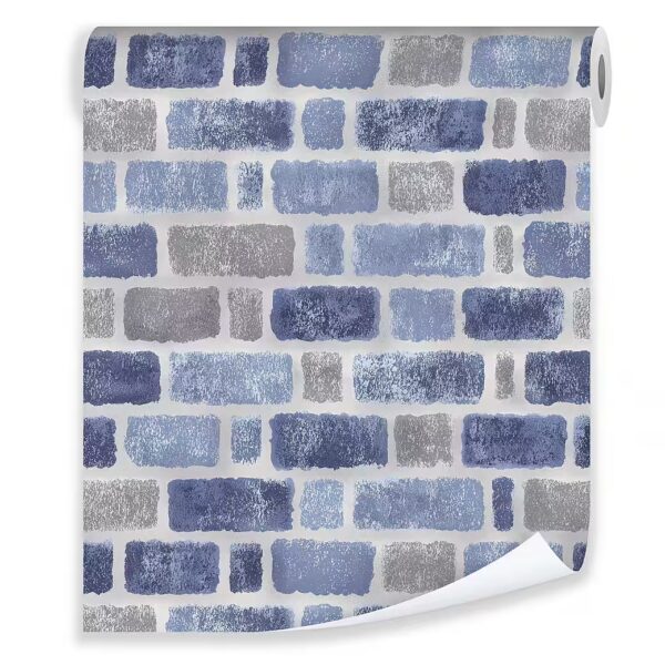 Non-woven wallpaper, blue brick, loft style, living room, bedroom, 3D effect
