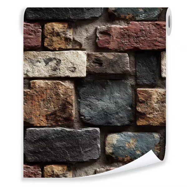 Black and blue brick photo wallpaper for living room or bedroom, 3D effect