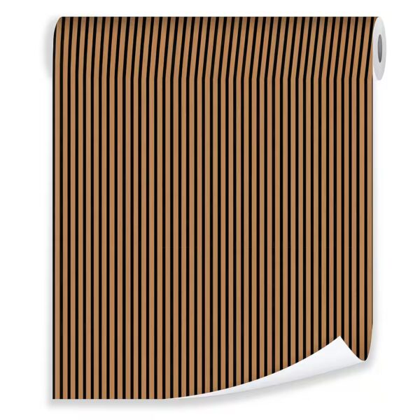 Non-woven wallpaper, brown wood slat effect, living room/bedroom wallpaper, 3D effect