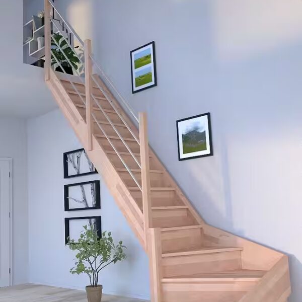 Space-saving wooden staircase Rhodos in a quarter-turn design