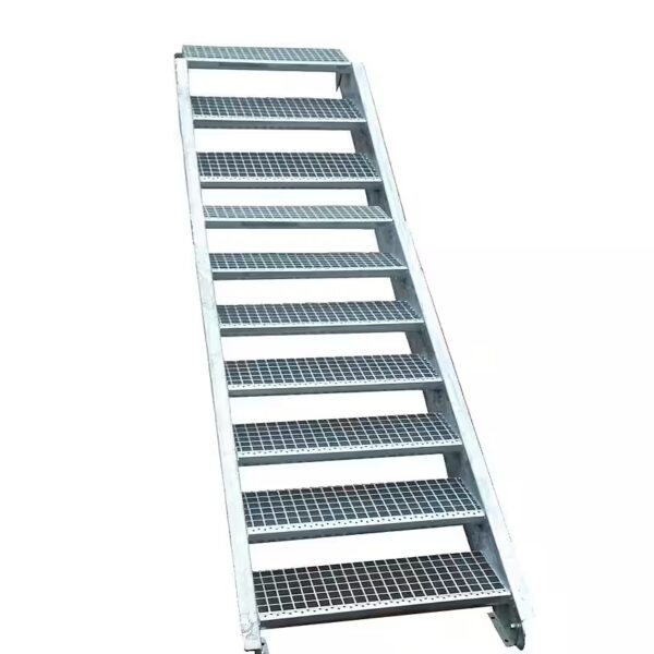 Outdoor staircase, 10 steps, steel staircase, width 60 cm, floor height 150-200 cm, including accessories