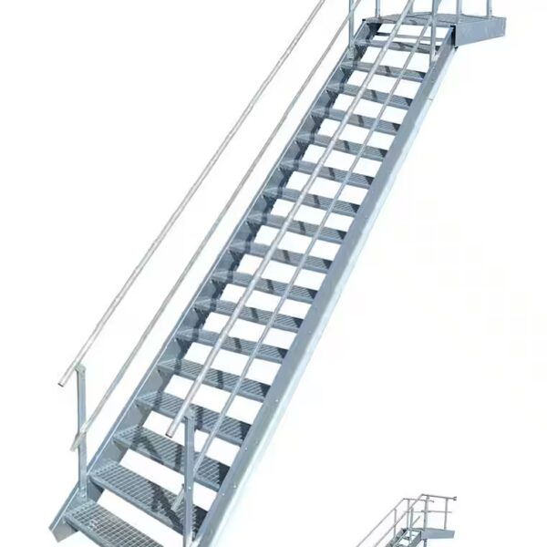 Exterior staircase with 17 steps + landing on both sides, railing width 100cm, height 299-360cm