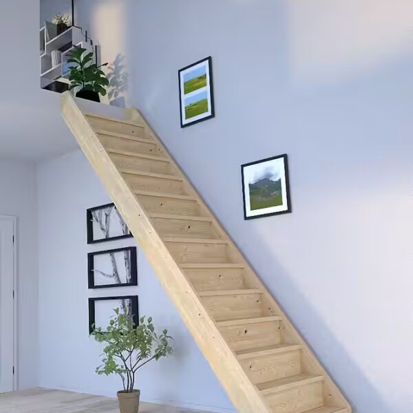 Space-saving wooden staircase Corfu straight - without railing - with risers
