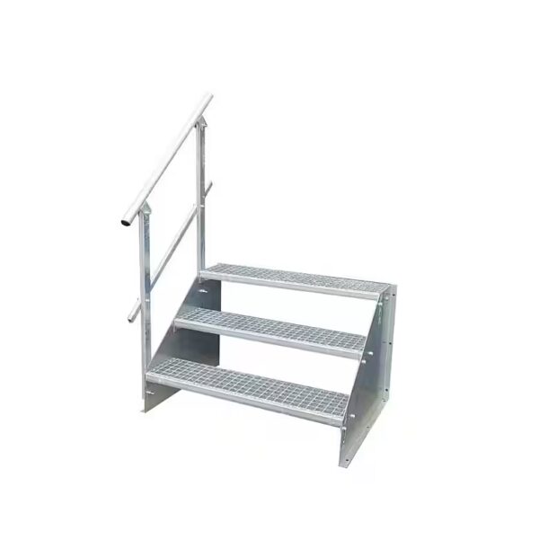 Outdoor staircase, 3 steps, freestanding staircase, width 60cm, height 63cm, galvanized, with railing.