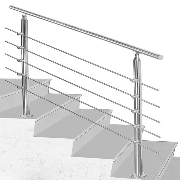 Stair railing, stainless steel handrail, 180cm, for outdoor stairs, 5 crossbars