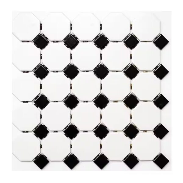 Octagonal mosaic tiles, ceramic, white matte black