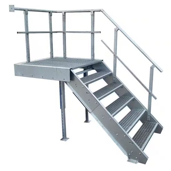 Exterior staircase with 5 steps + landing staircase, railing on the right, width 100cm, height 90-120cm