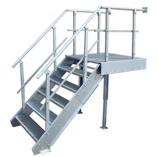 Exterior staircase with 5 steps + landing on both sides, railing width 100cm, height 90-120cm