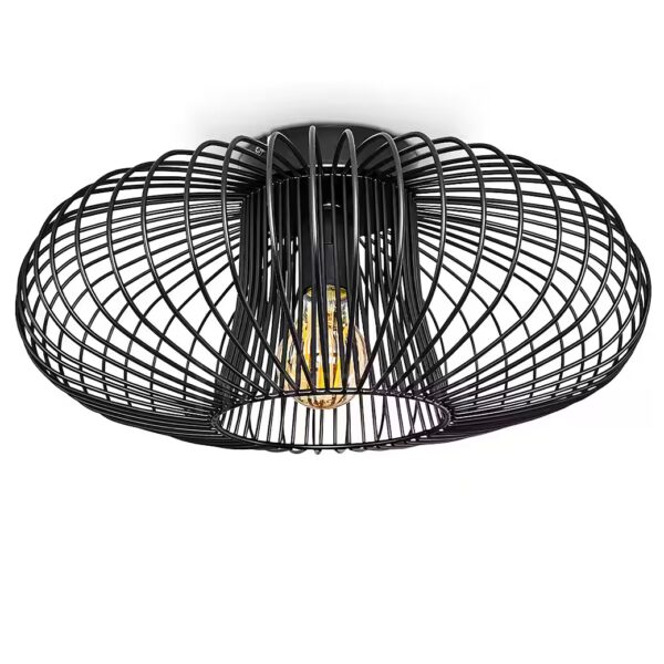 Ceiling light »Pieris« round ceiling lamp made of metal in black without light source, E27, retro lamp with light effect through grid look