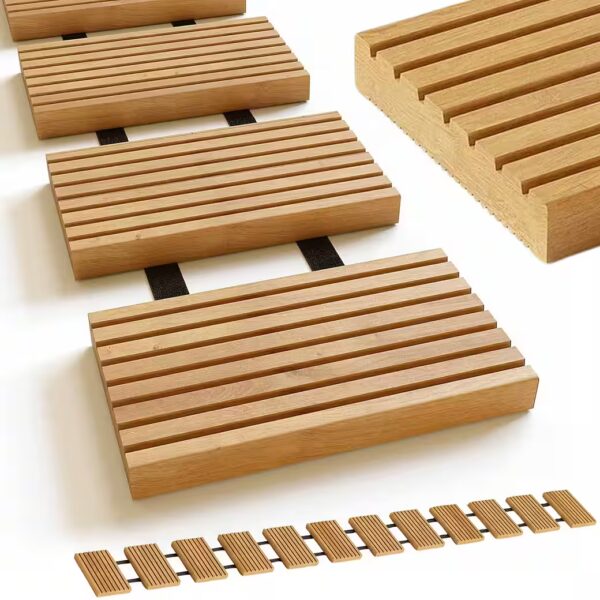 Wooden tile walkway made of larch wood | Wooden garden path for rolling out