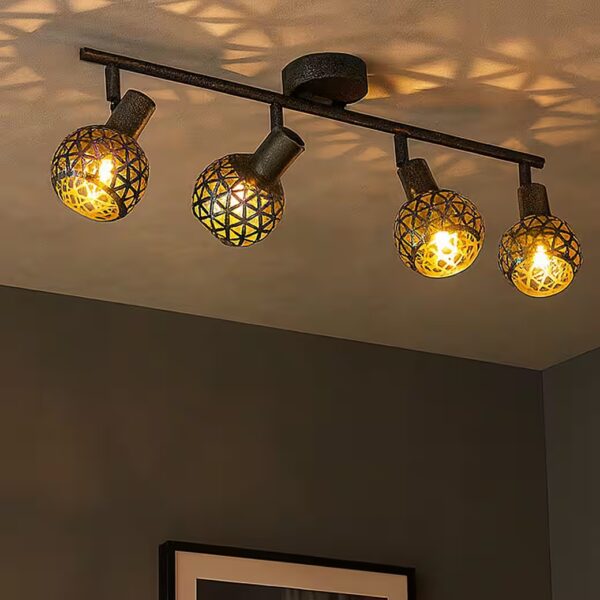 Ceiling spotlight Light bulbs not included, grey ceiling light with 4 spotlights, swivel ceiling lamp, E14 sockets