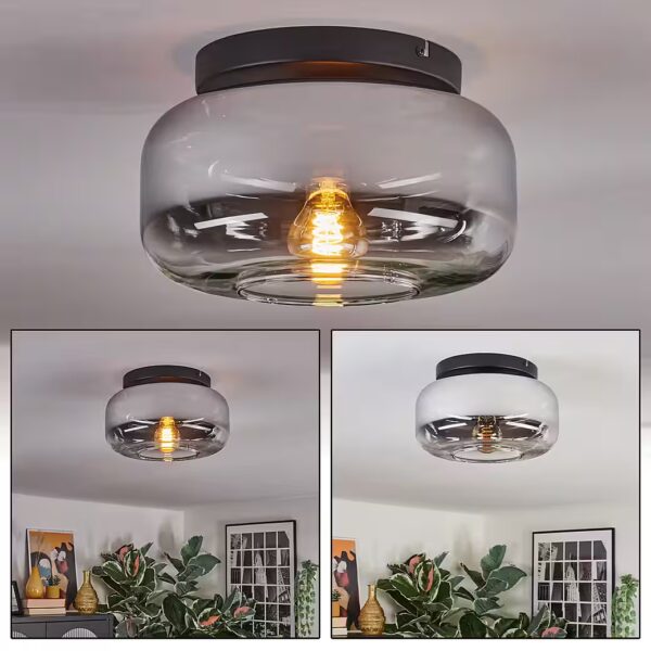 Ceiling light, 1-light ceiling lamp made of metal/glass in chrome/smoke/clear