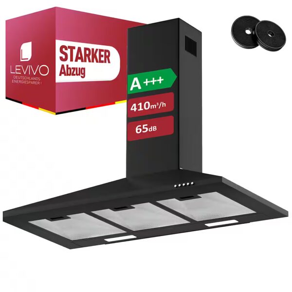 Wall-mounted extractor hood A+++ 410 m³/h, 60cm and 90cm, recirculating & ducted