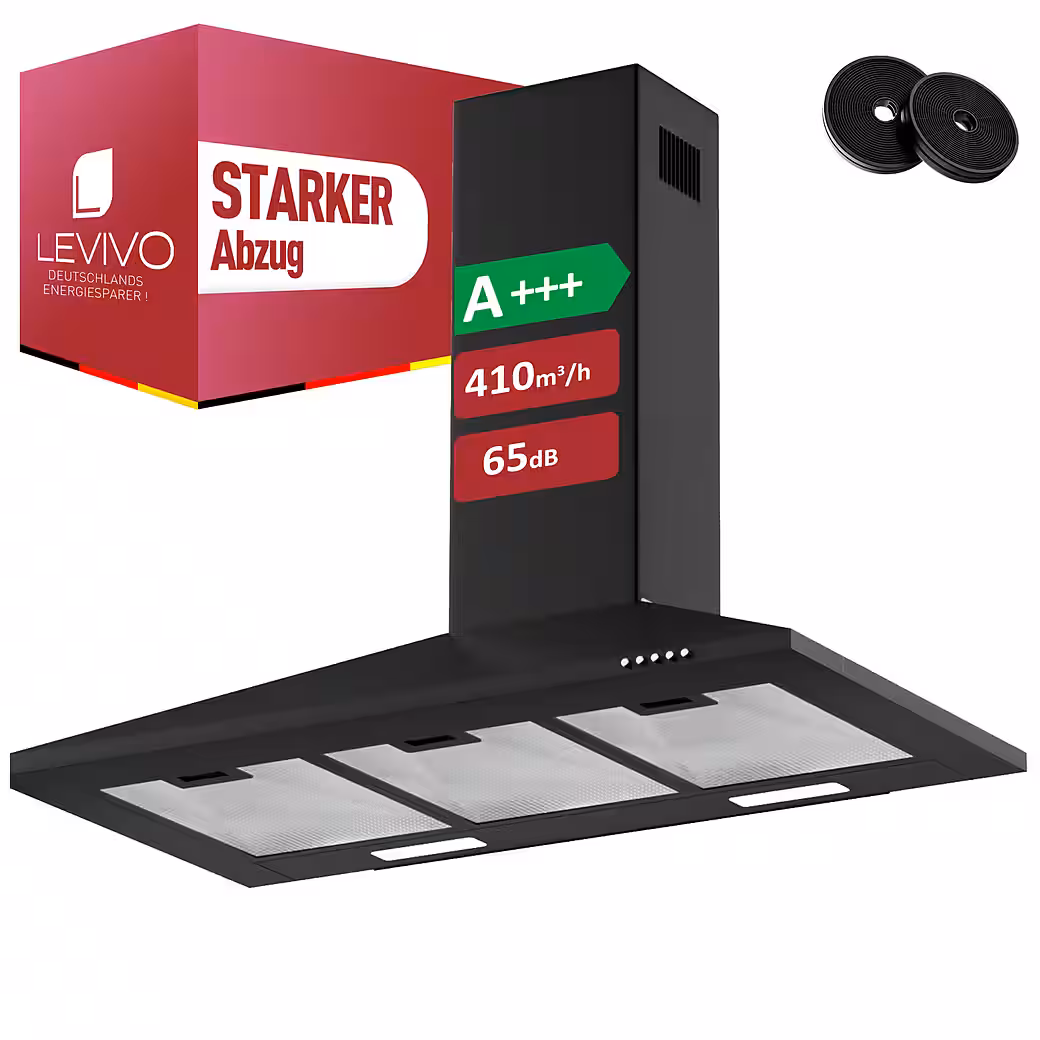 Wall-mounted extractor hood A+++ 410 m³/h, 60cm and 90cm, recirculating & ducted