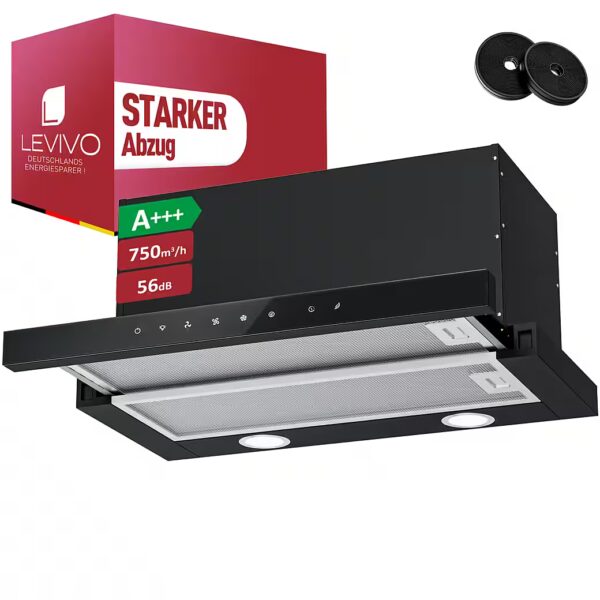 Flat screen cooker hood A+++ 750 m³/h 60cm recirculating & ducted extraction