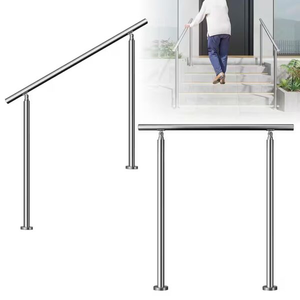 Stainless steel handrail, railing for stairs, for indoor & outdoor use with 0 crossbars