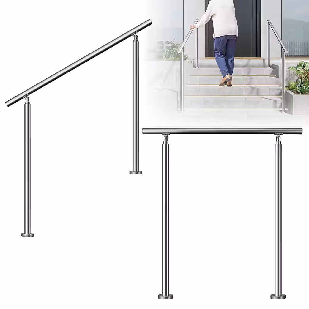Stainless steel handrail, railing for stairs, for indoor & outdoor use with 0 crossbars