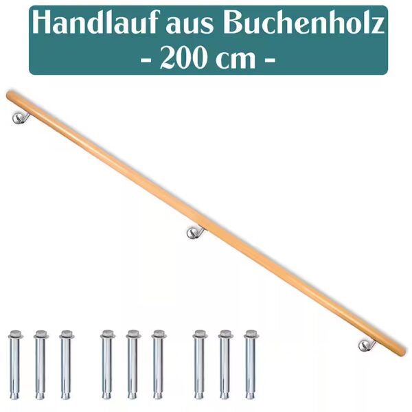 Beech wood handrail, stair railing, wall-mounted handrail for stairs, 50 - 500 cm