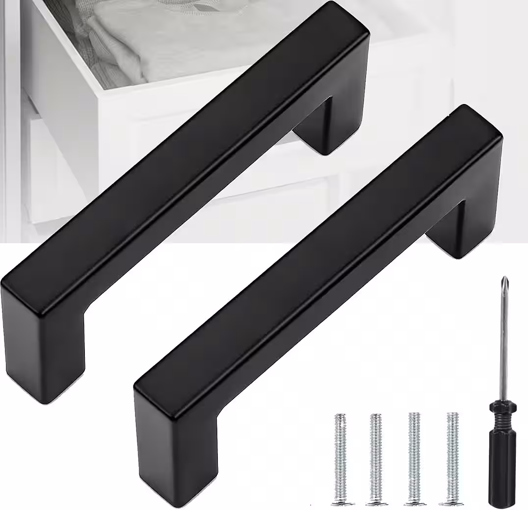 Handrail 2 x 128 mm black handles, complete with screws and mounting tools