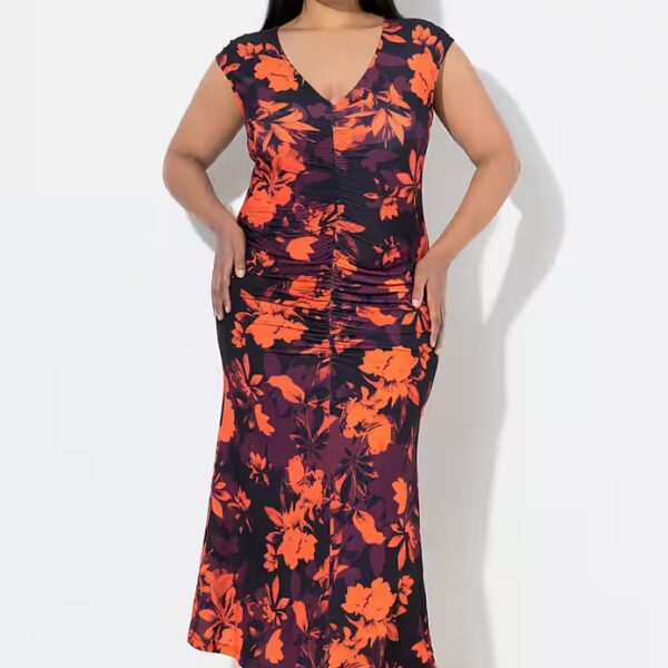 Maxi dress, slim fit, draped, V-neck, dolman sleeves