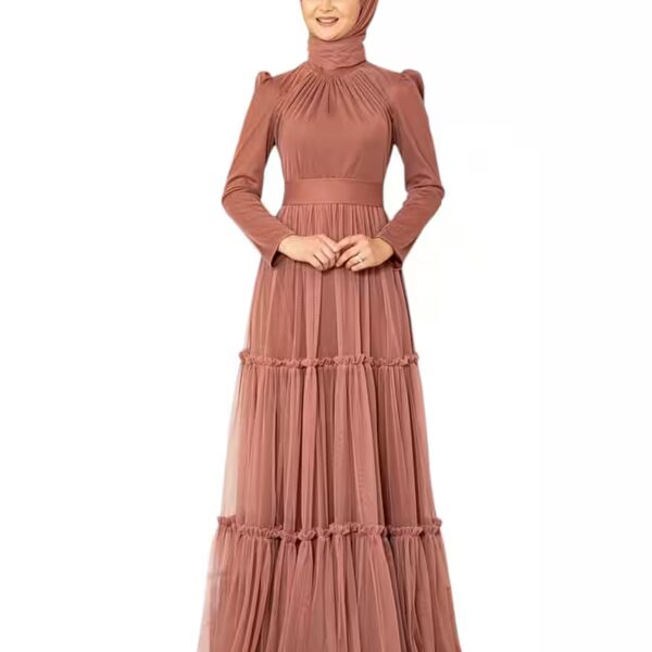 Evening dress, tulle dress with ruffled skirt, hijab dress, abaya maxi dress with Lycra