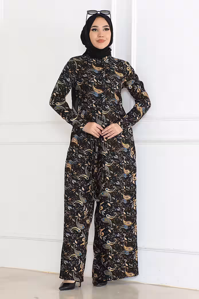 Maxi Dress Patterned Hijab Jumpsuit Dress Black 6112