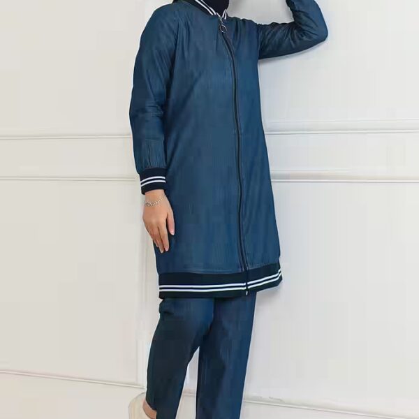 Tunic Dark Blue Ribbed Denim Set 6131